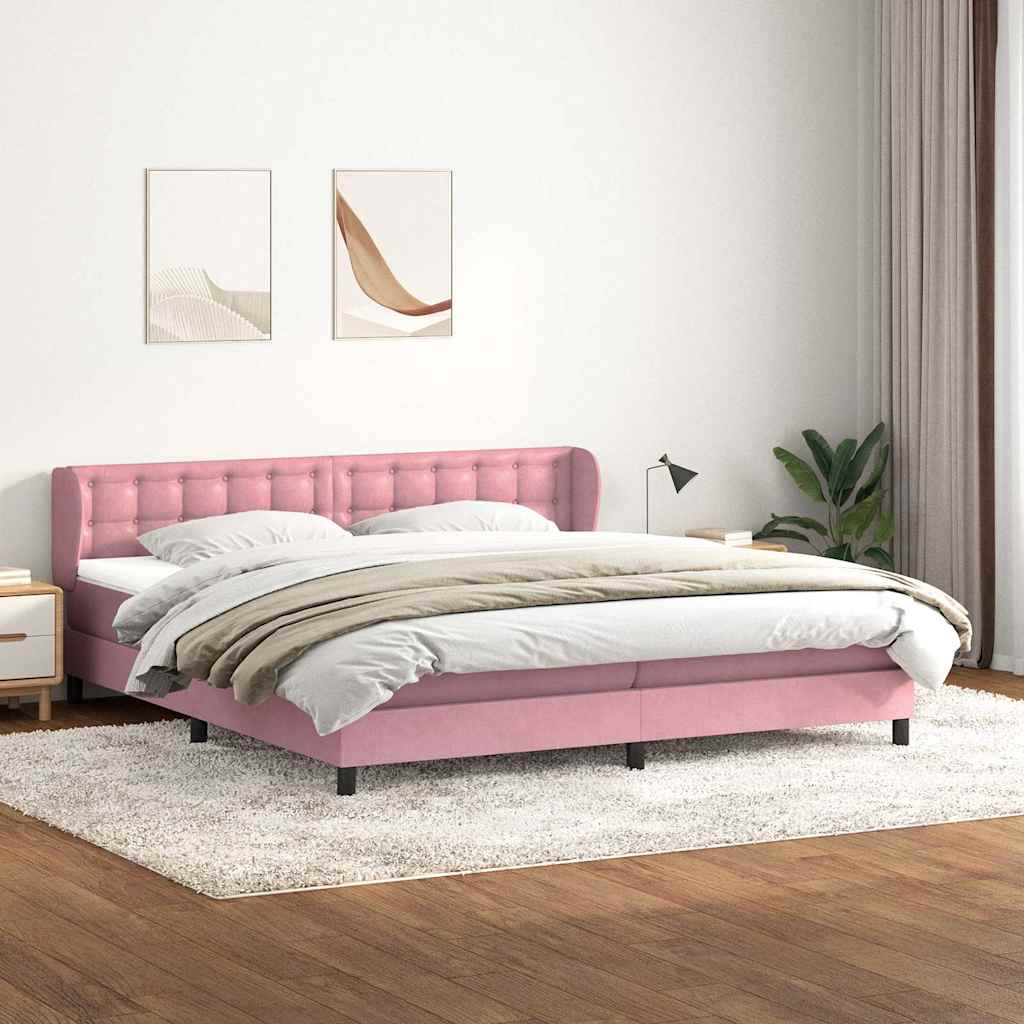 Sommier à lattes de lit avec matelas rose 180x210 cm velours