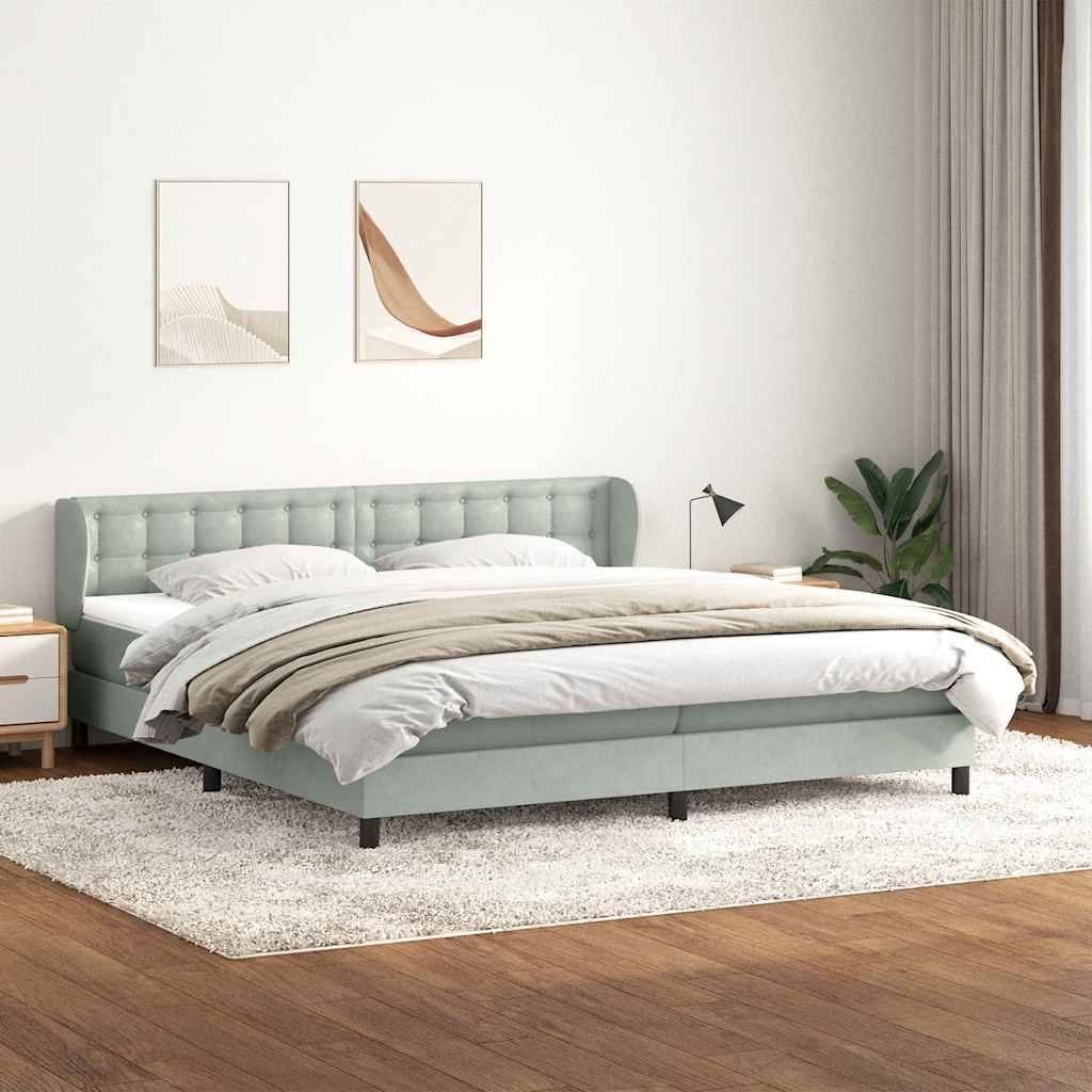 Sommier à lattes de lit et matelas gris clair 200x210cm velours