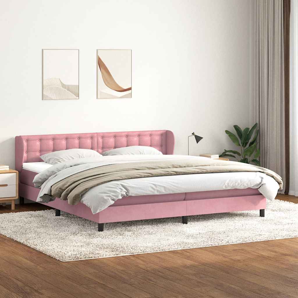 Slatted bed base with pink mattress 200x210 cm velvet