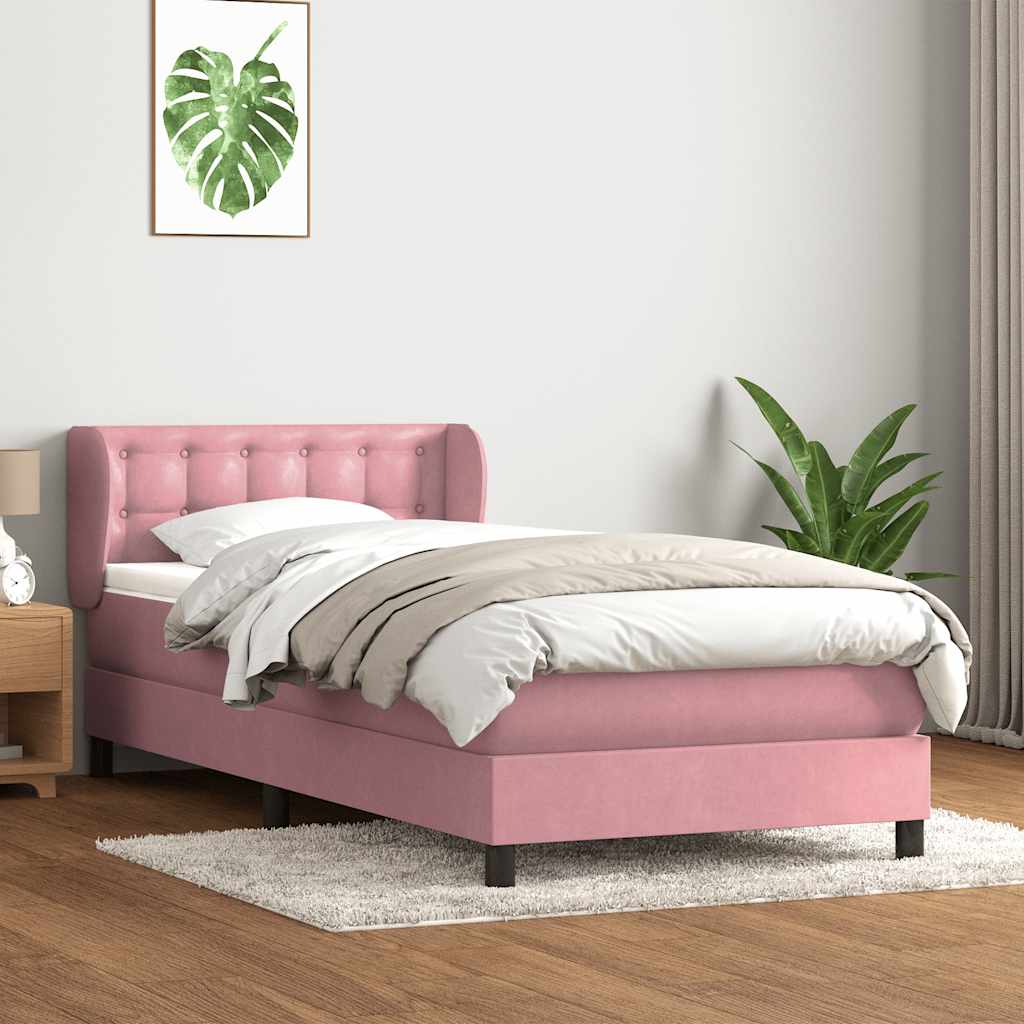 Sommier à lattes de lit avec matelas rose 80x220 cm velours