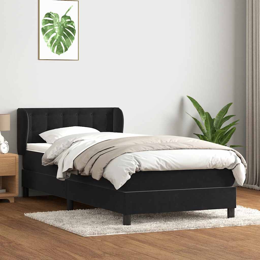 Sommier à lattes de lit avec matelas noir 90x220 cm velours