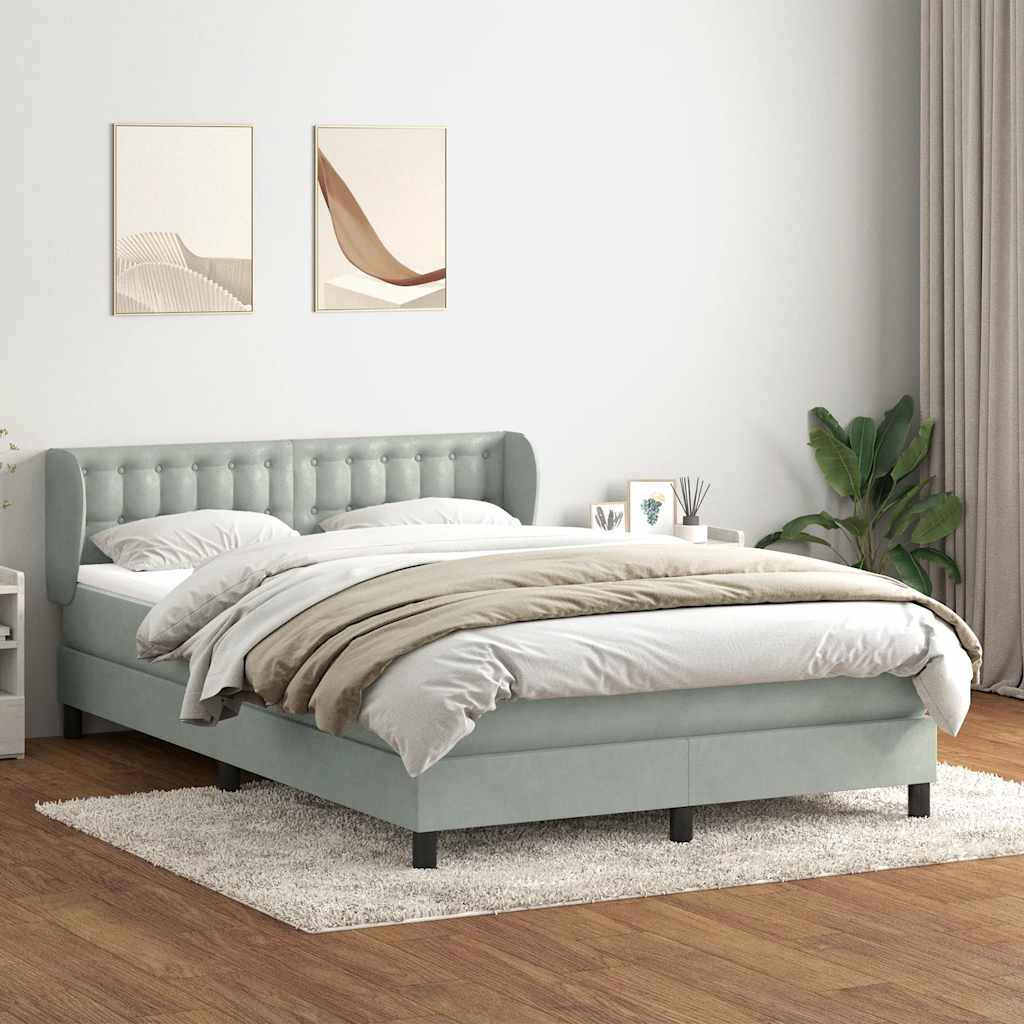 Sommier à lattes de lit et matelas gris clair 140x220cm velours