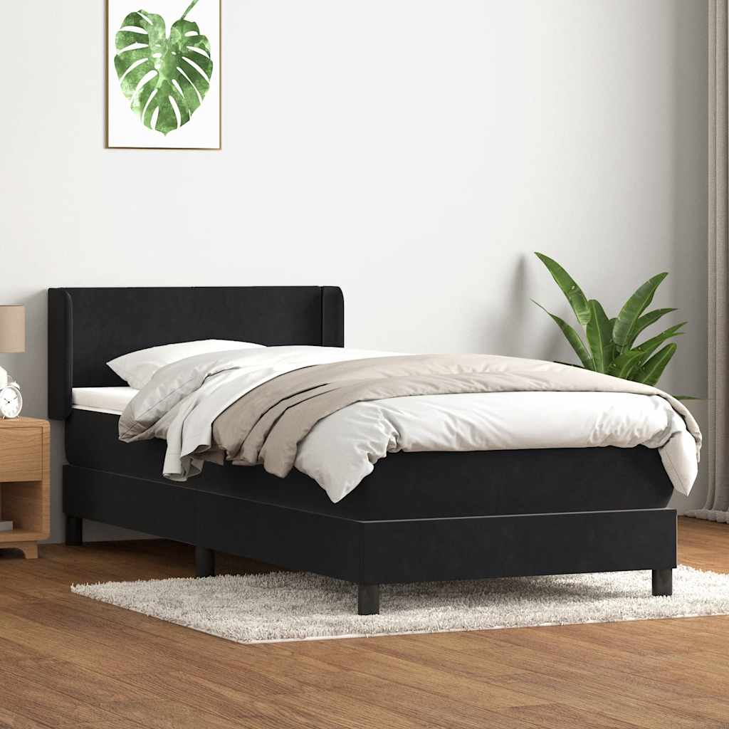 Sommier à lattes de lit avec matelas noir 80x210 cm velours