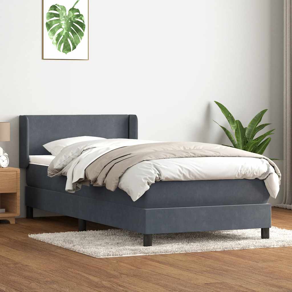 Sommier à lattes de lit et matelas gris foncé 90x210 cm velours