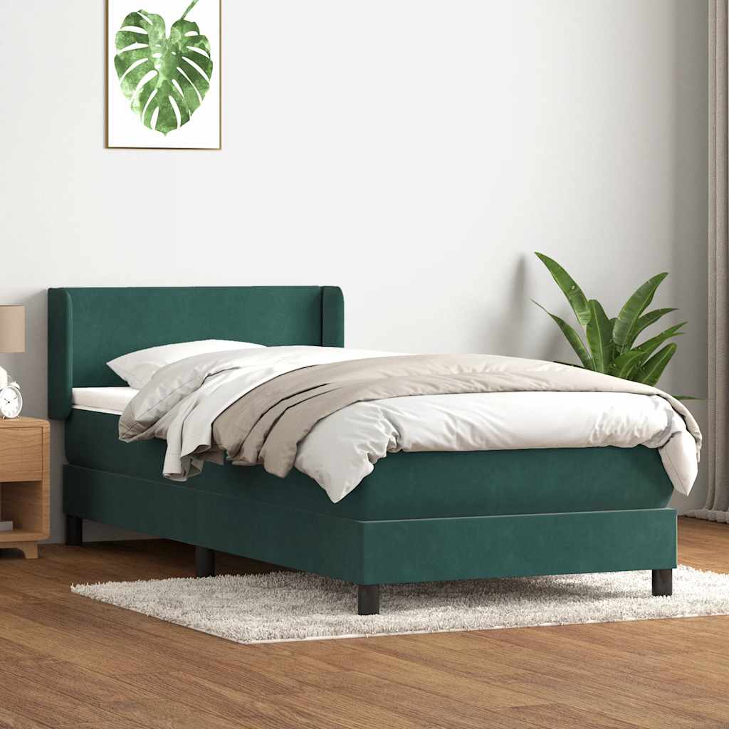 Sommier à lattes de lit et matelas vert foncé 90x210 cm velours