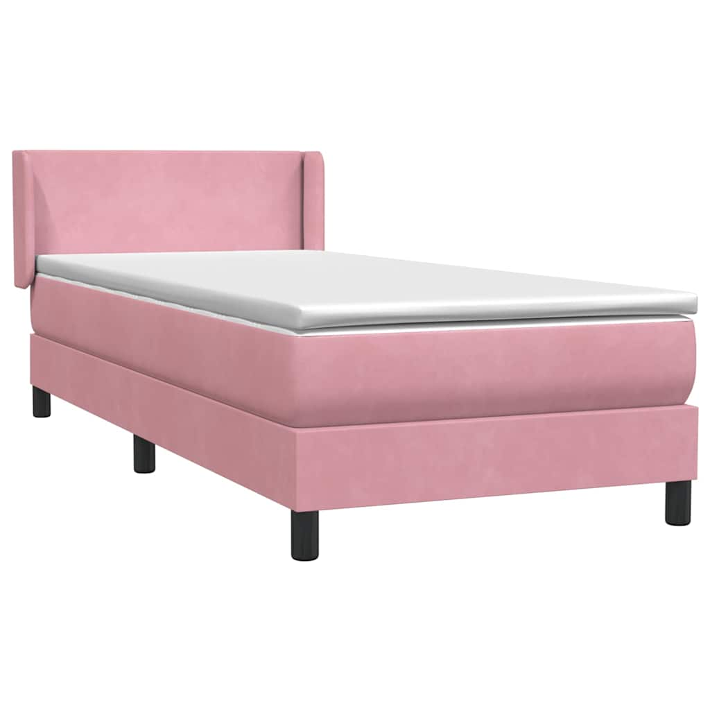 Sommier à lattes de lit avec matelas rose 90x210 cm velours