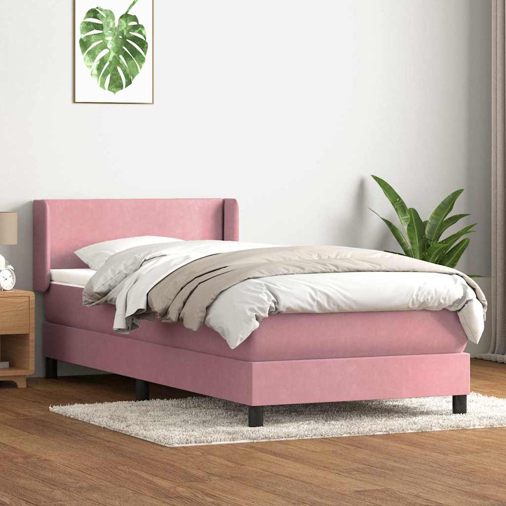 Sommier à lattes de lit avec matelas rose 90x210 cm velours