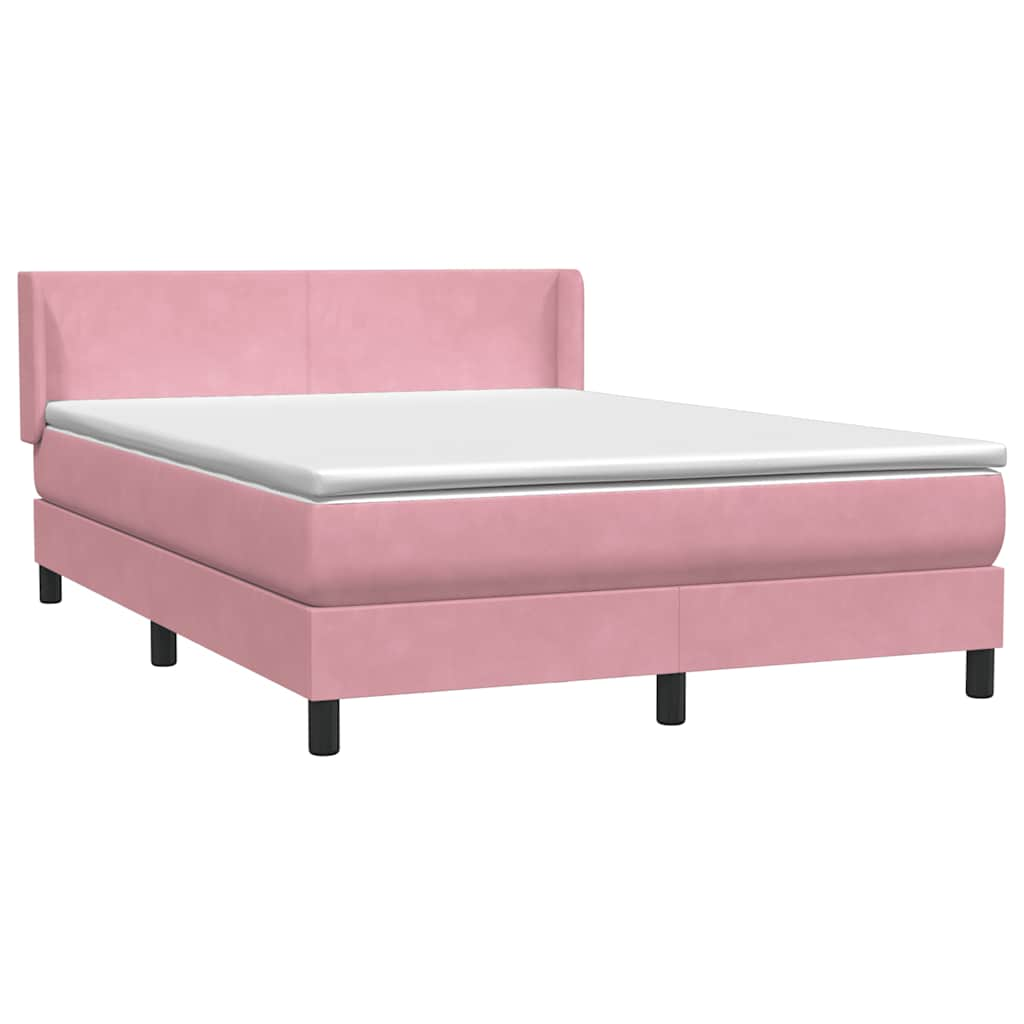 Sommier à lattes de lit avec matelas rose 140x210 cm velours