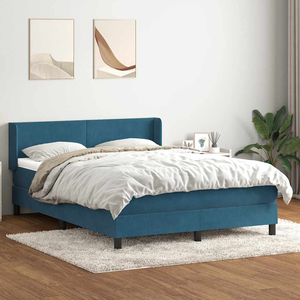 Dark blue slatted bed base and mattress 160x210cm velvet