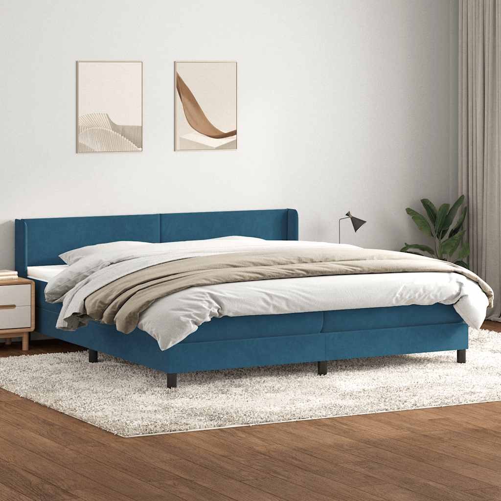 Dark blue slatted bed base and mattress 180x210cm velvet