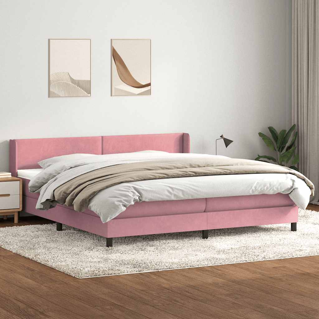 Sommier à lattes de lit avec matelas rose 180x210 cm velours