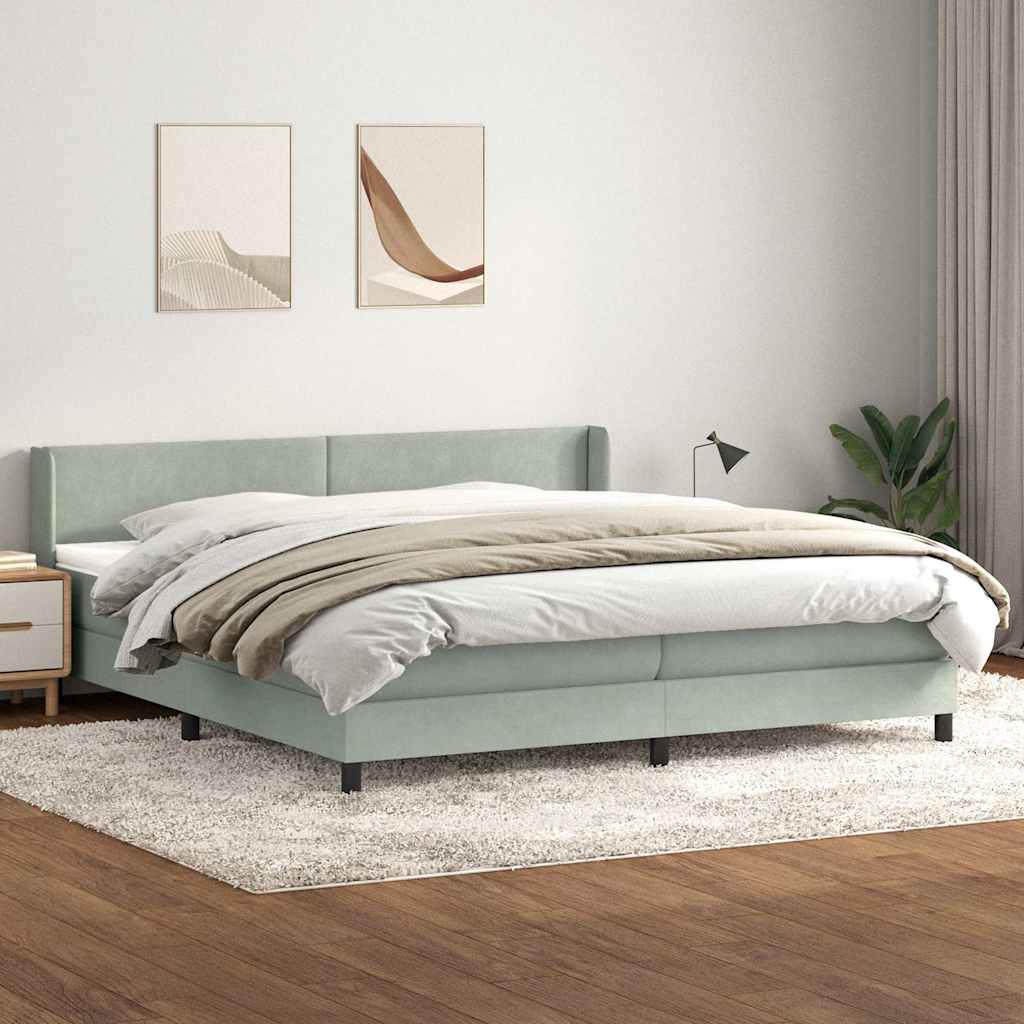 Sommier à lattes de lit et matelas gris clair 200x210cm velours