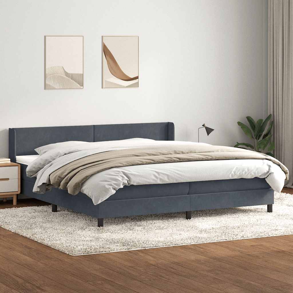 Sommier à lattes de lit et matelas gris foncé 200x210cm velours