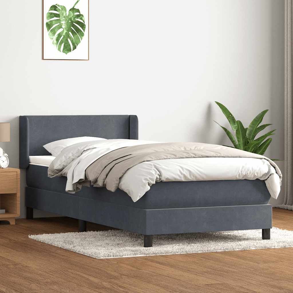 Dark grey slatted bed base and mattress 90x220 cm velvet