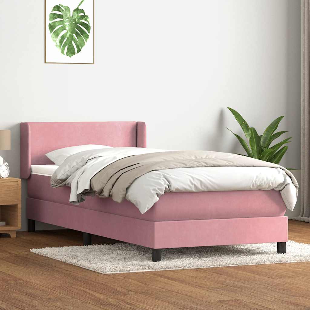 Sommier à lattes de lit avec matelas rose 100x220 cm velours