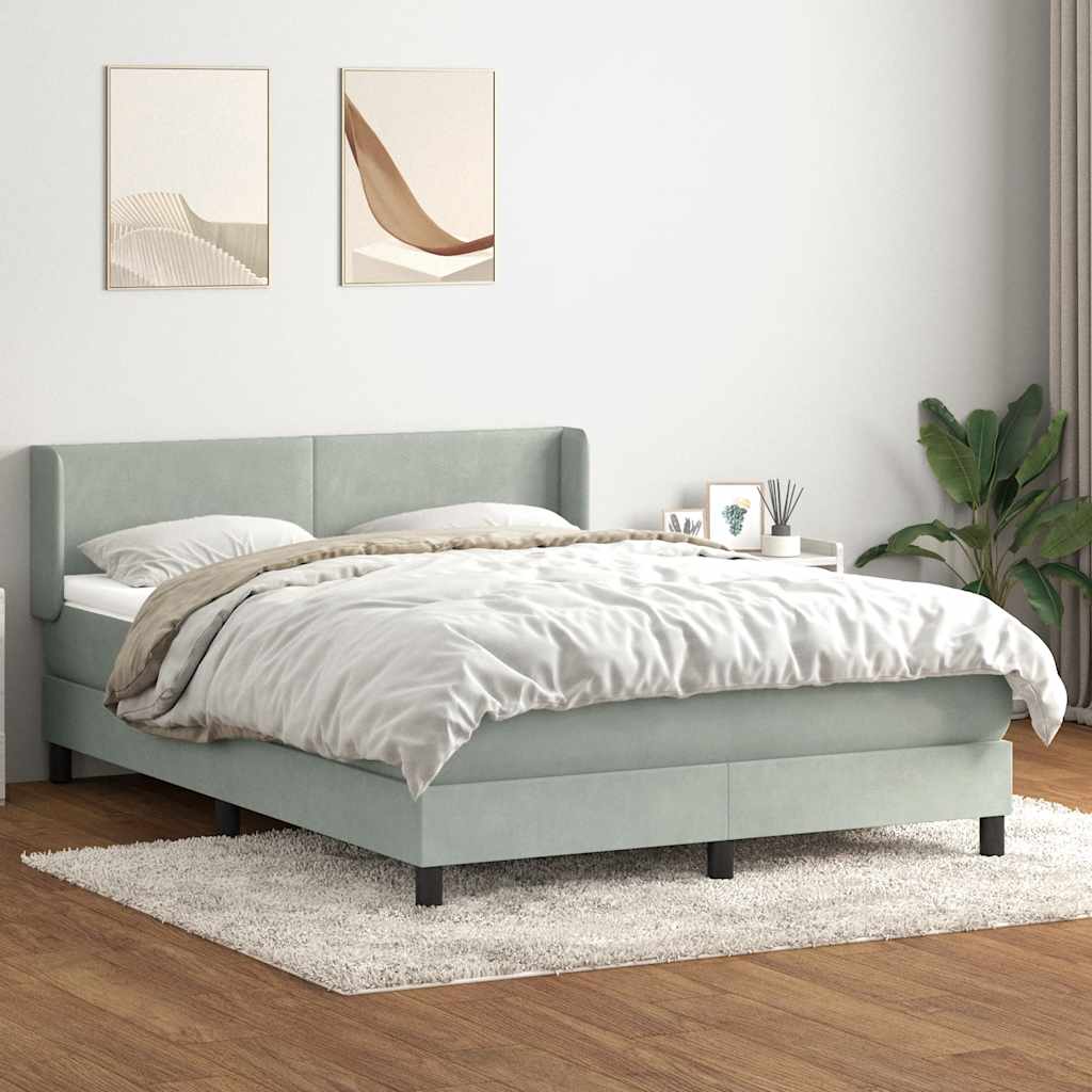 Sommier à lattes de lit et matelas gris clair 140x220cm velours