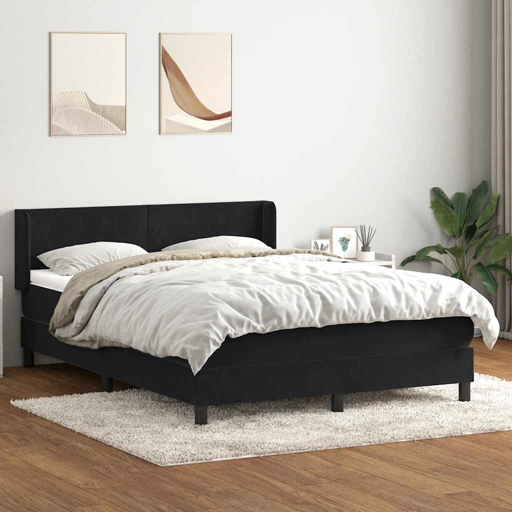 Sommier à lattes de lit avec matelas noir 140x220 cm velours