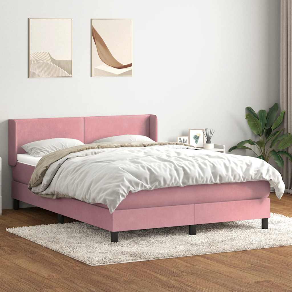 Sommier à lattes de lit avec matelas rose 140x220 cm velours