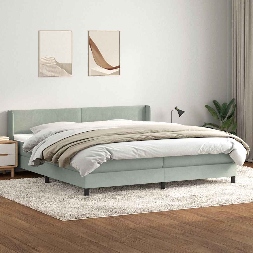 Sommier à lattes de lit et matelas gris clair 200x220cm velours