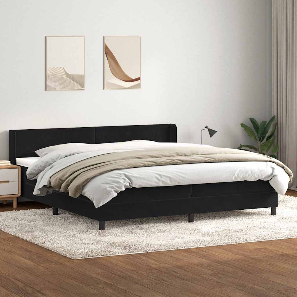 Sommier à lattes de lit avec matelas noir 200x220 cm velours