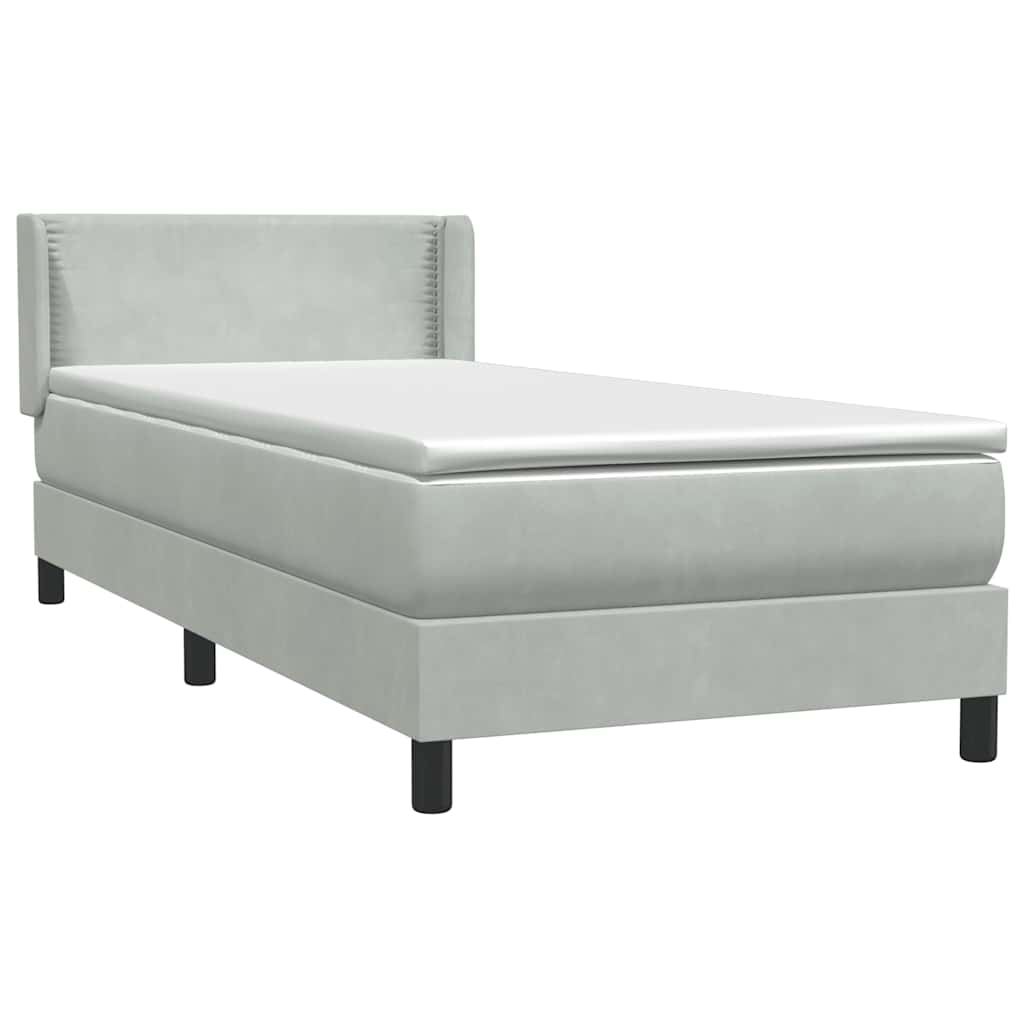 Sommier à lattes de lit et matelas gris clair 80x210 cm velours