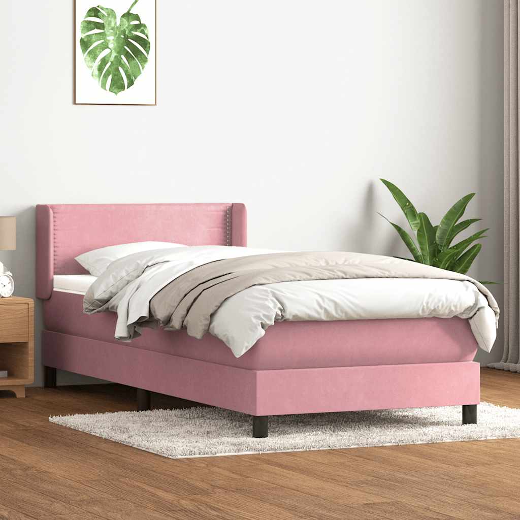 Sommier à lattes de lit avec matelas rose 80x210 cm velours