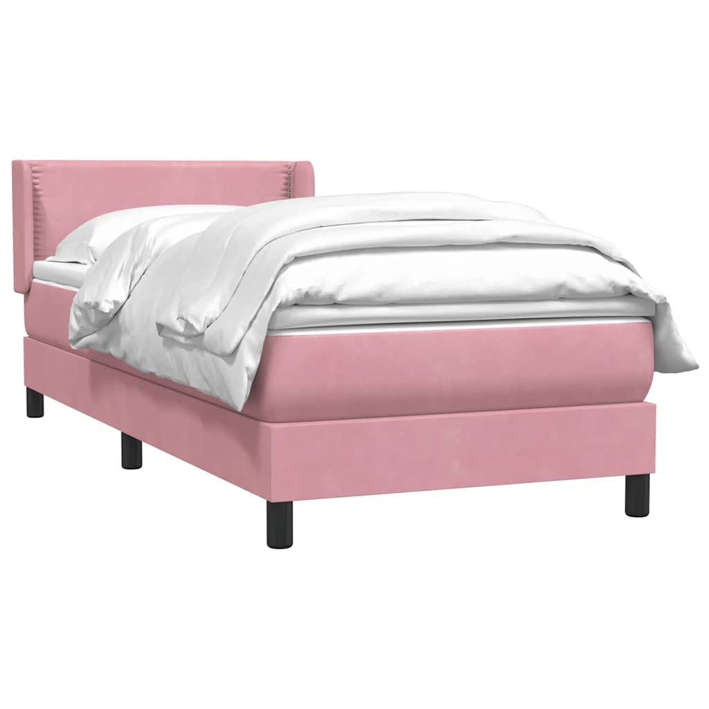 Sommier à lattes de lit avec matelas rose 90x210 cm velours