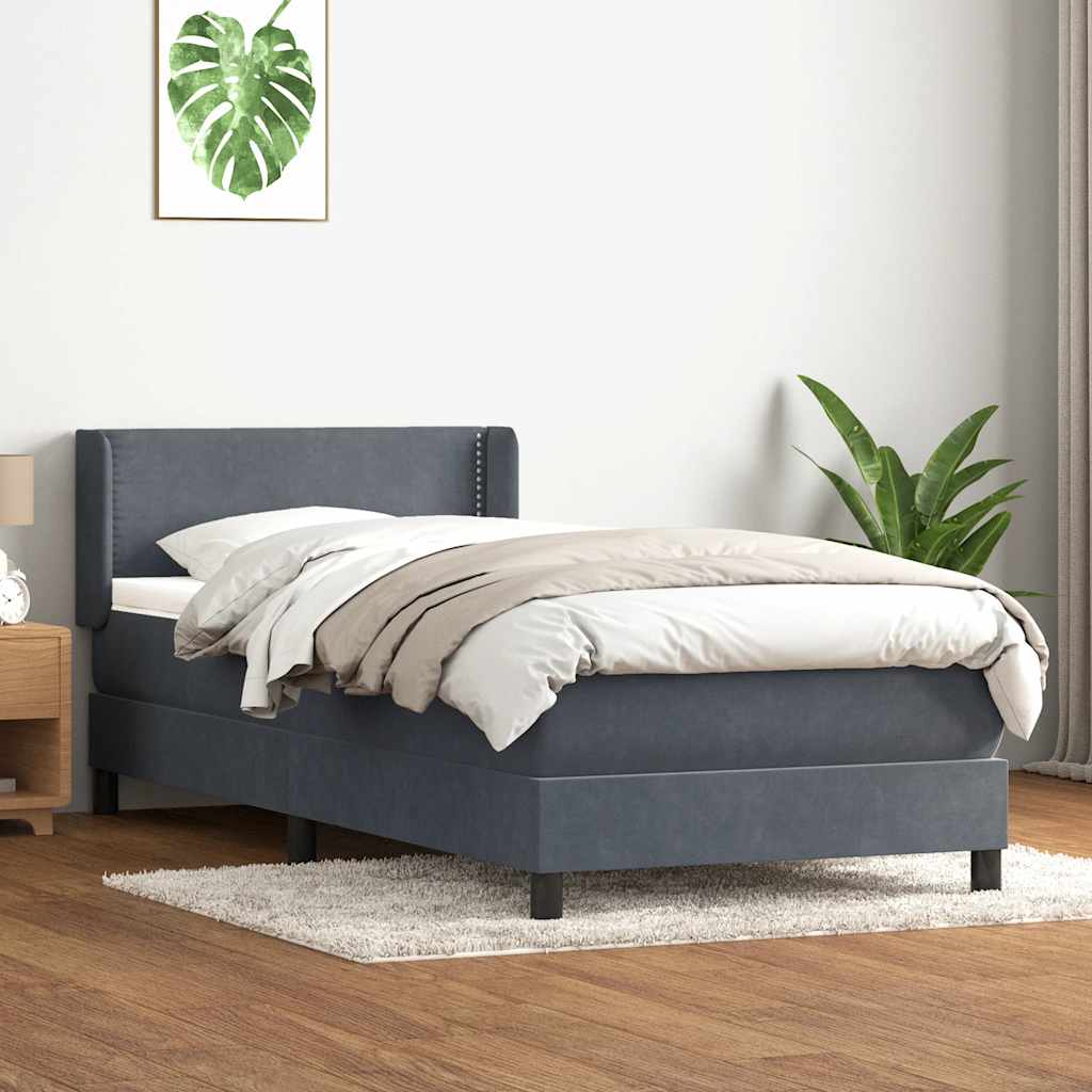 Sommier à lattes de lit et matelas gris foncé 100x210cm velours