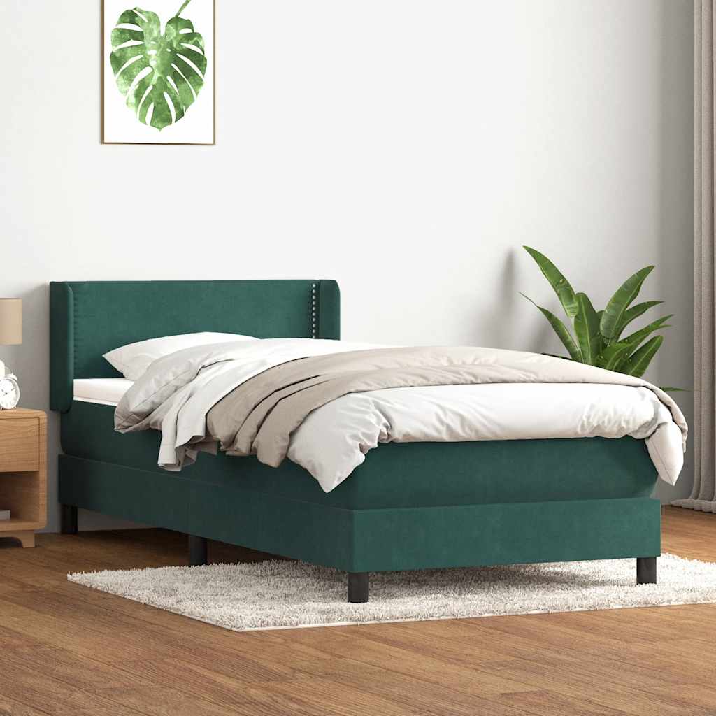 Sommier à lattes de lit et matelas vert foncé 100x210cm velours