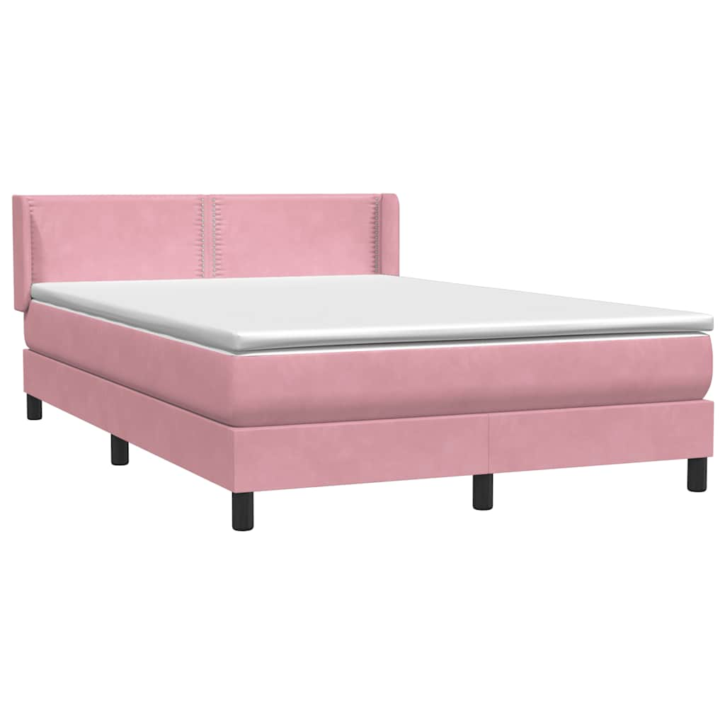 Sommier à lattes de lit avec matelas rose 140x210 cm velours