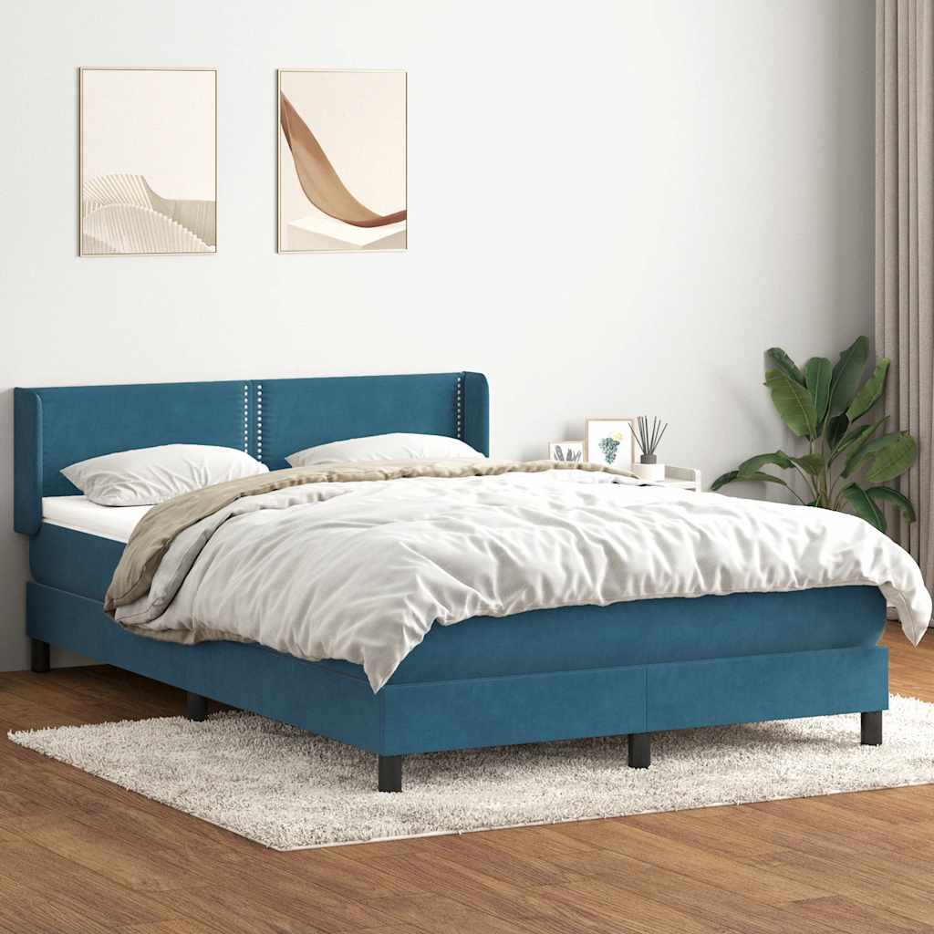 Dark blue slatted bed base and mattress 160x210cm velvet