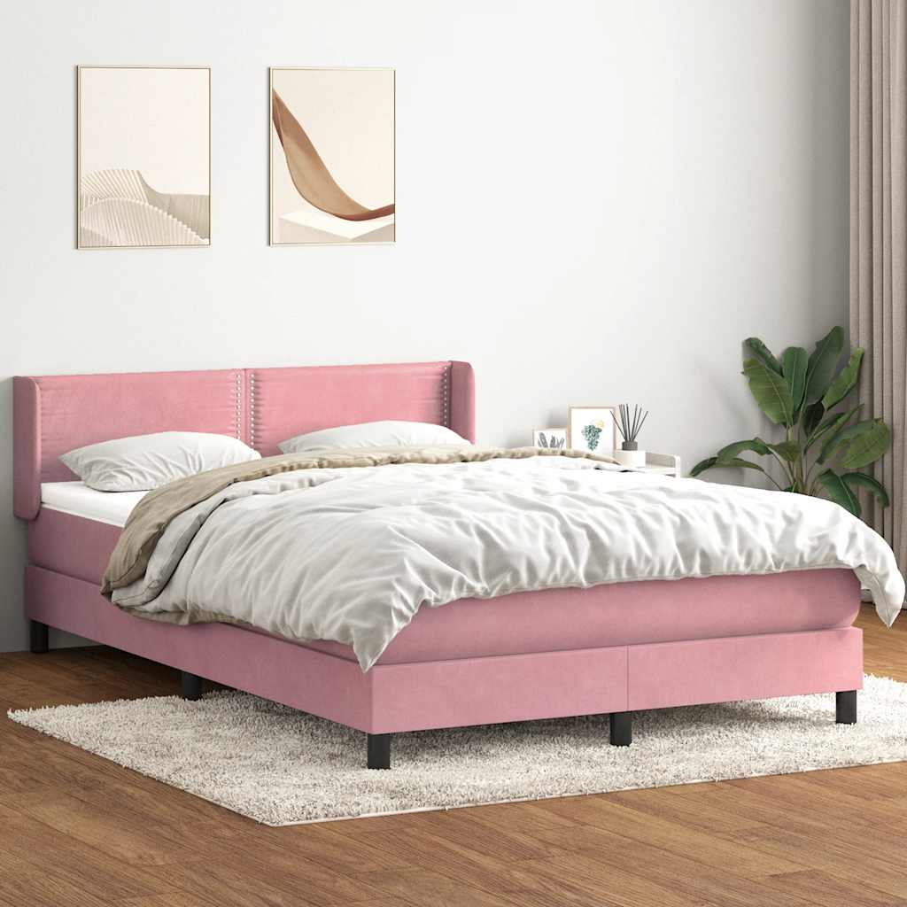 Slatted bed base with pink mattress 160x210 cm velvet