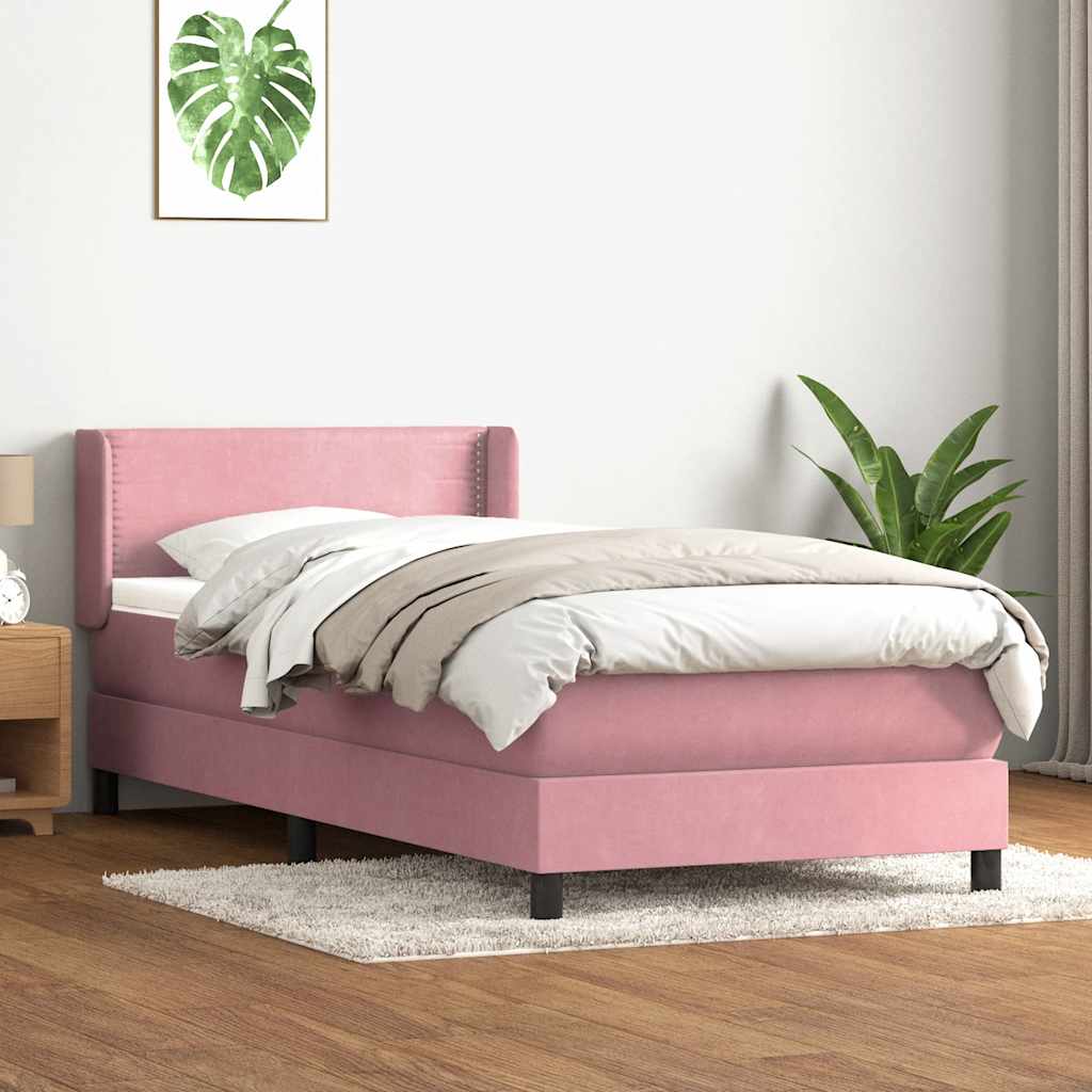 Sommier à lattes de lit avec matelas rose 80x220 cm velours