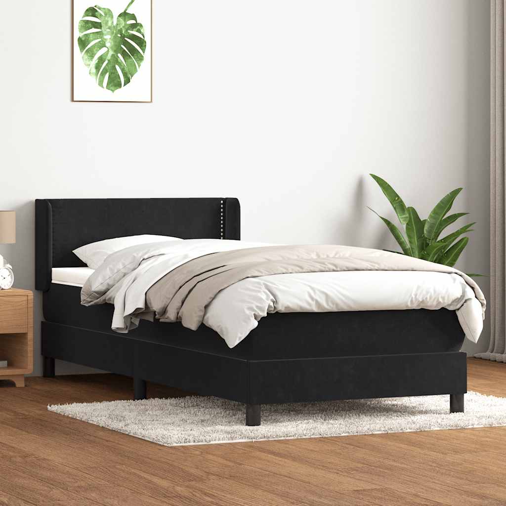 Sommier à lattes de lit avec matelas noir 90x220 cm velours