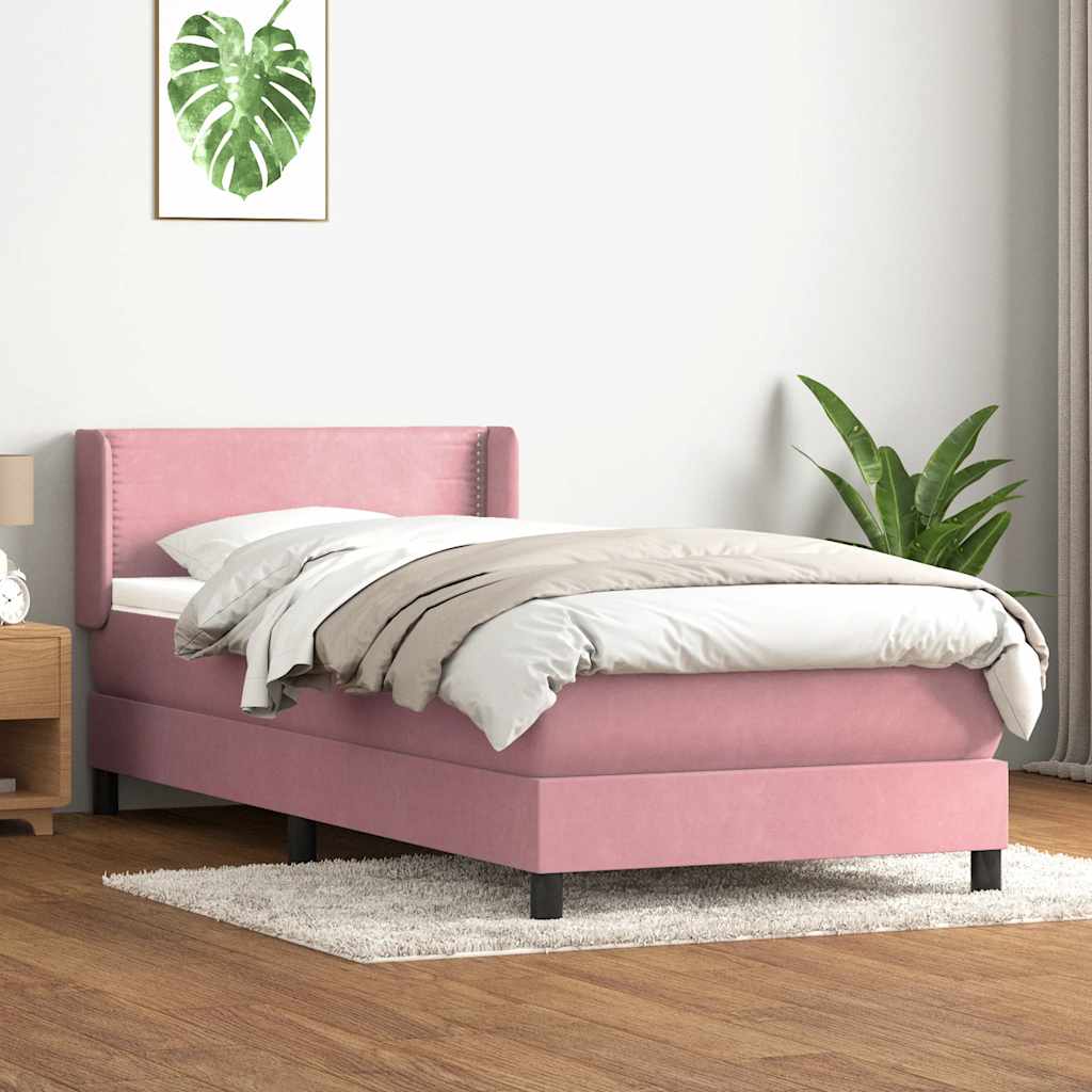 Sommier à lattes de lit avec matelas rose 100x220 cm velours