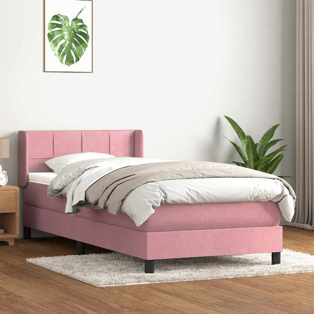 Sommier à lattes de lit avec matelas rose 90x210 cm velours