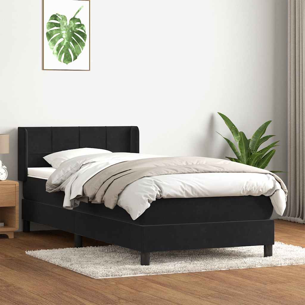 Sommier à lattes de lit avec matelas noir 100x210 cm velours