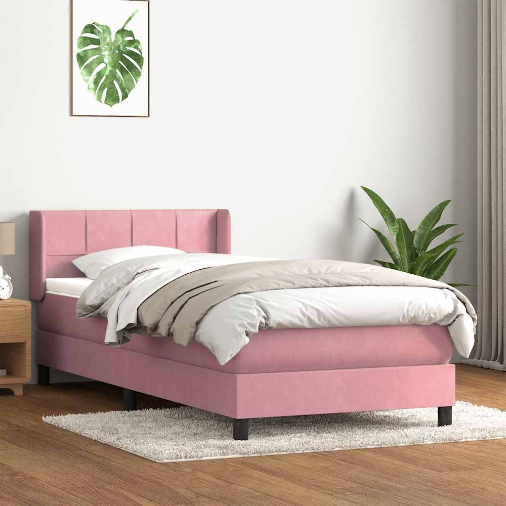 Sommier à lattes de lit avec matelas rose 100x210 cm velours