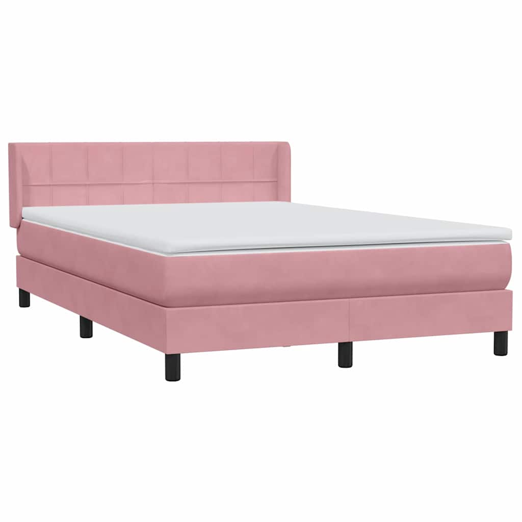 Sommier à lattes de lit avec matelas rose 140x210 cm velours