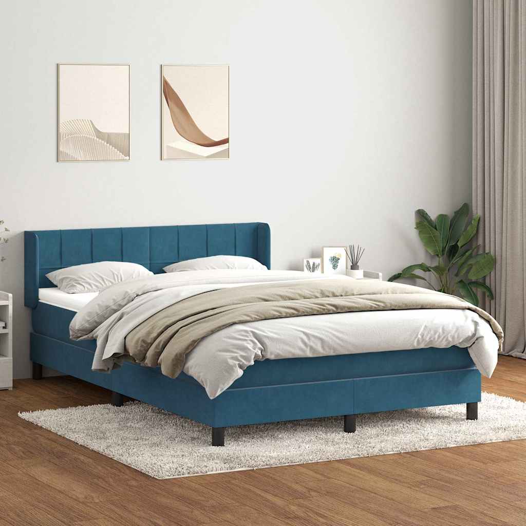 Dark blue slatted bed base and mattress 160x210cm velvet