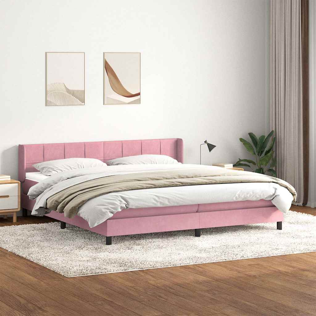 Sommier à lattes de lit avec matelas rose 200x210 cm velours