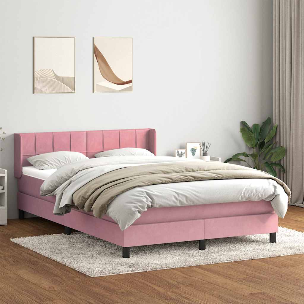 Sommier à lattes de lit avec matelas rose 140x220 cm velours