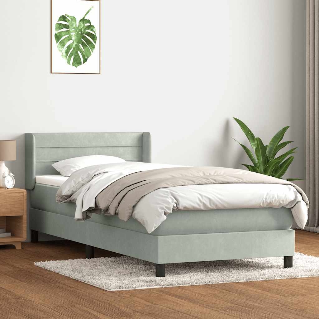 Sommier à lattes de lit et matelas gris clair 90x210 cm velours