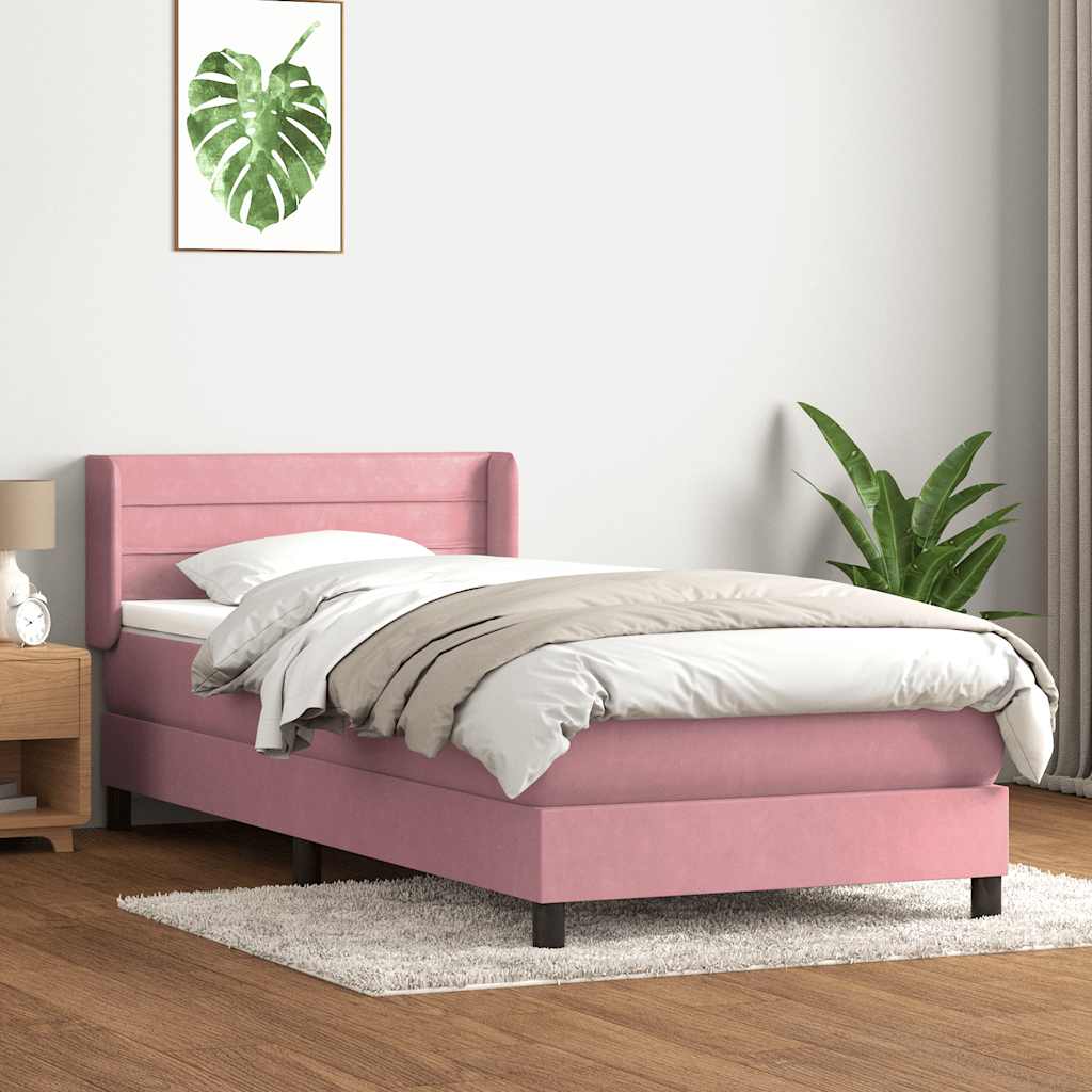 Sommier à lattes de lit avec matelas rose 90x210 cm velours