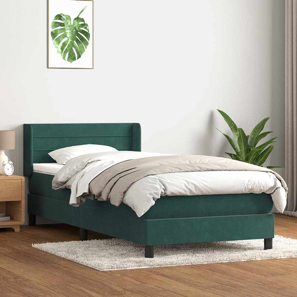 Sommier à lattes de lit et matelas vert foncé 100x210cm velours