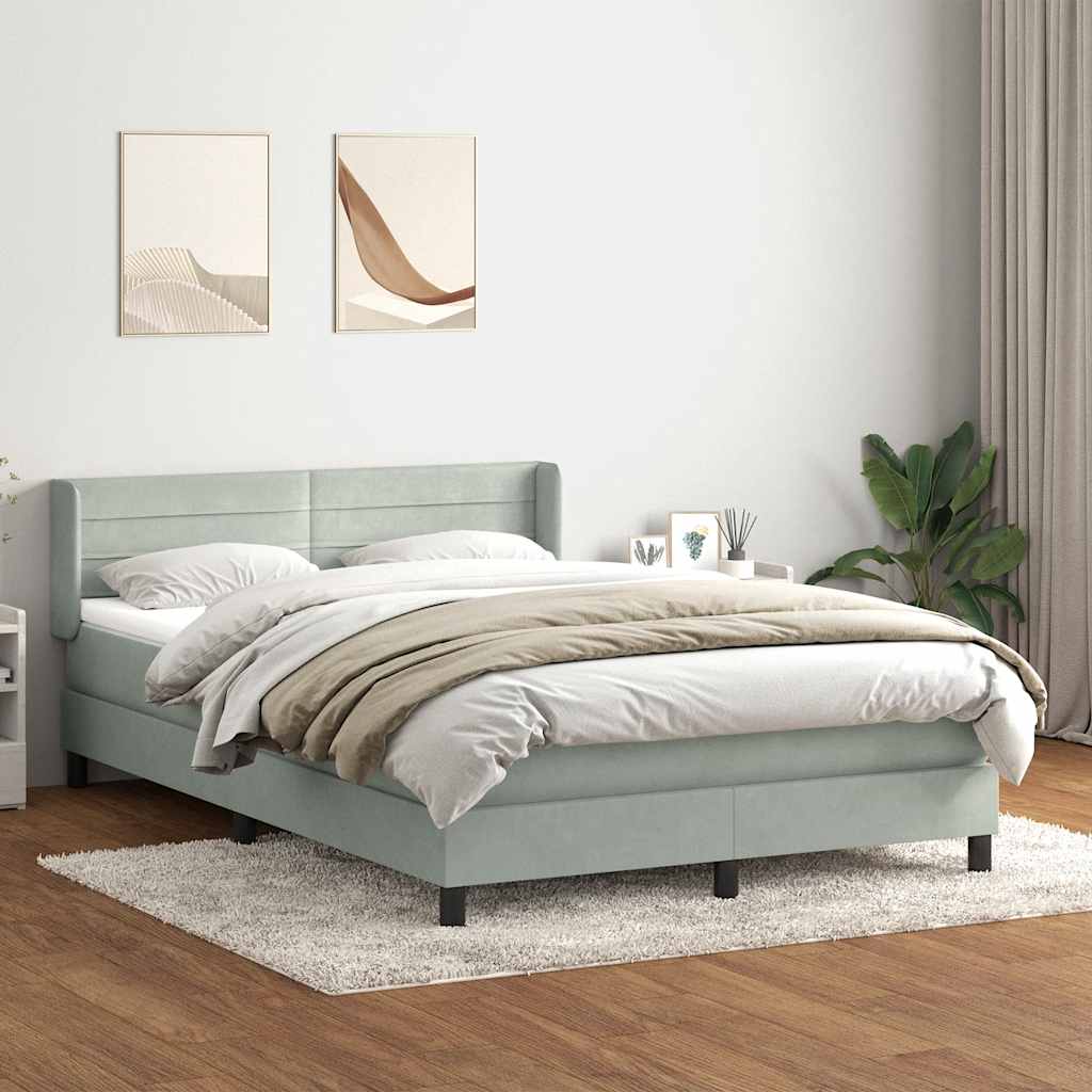 Sommier à lattes de lit et matelas gris clair 140x210cm velours