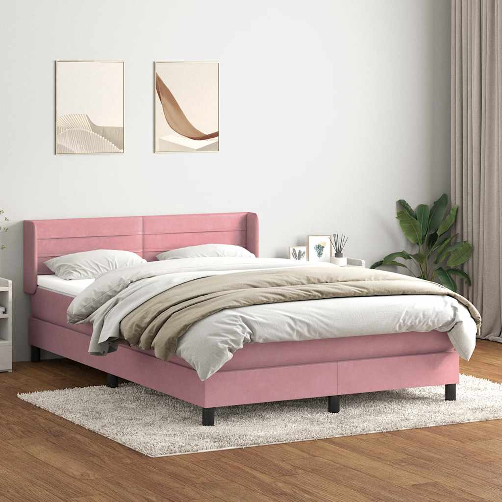 Sommier à lattes de lit avec matelas rose 140x210 cm velours