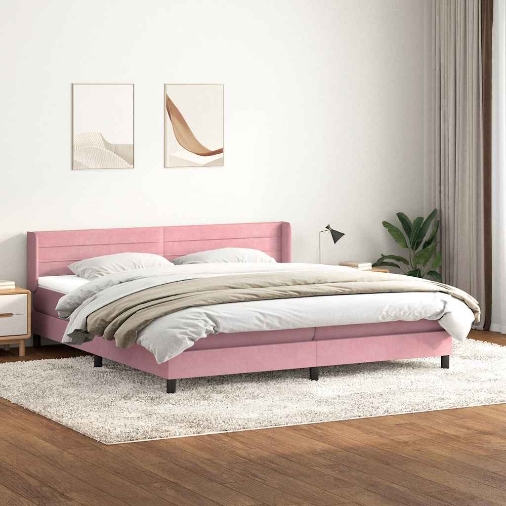 Sommier à lattes de lit avec matelas rose 200x210 cm velours