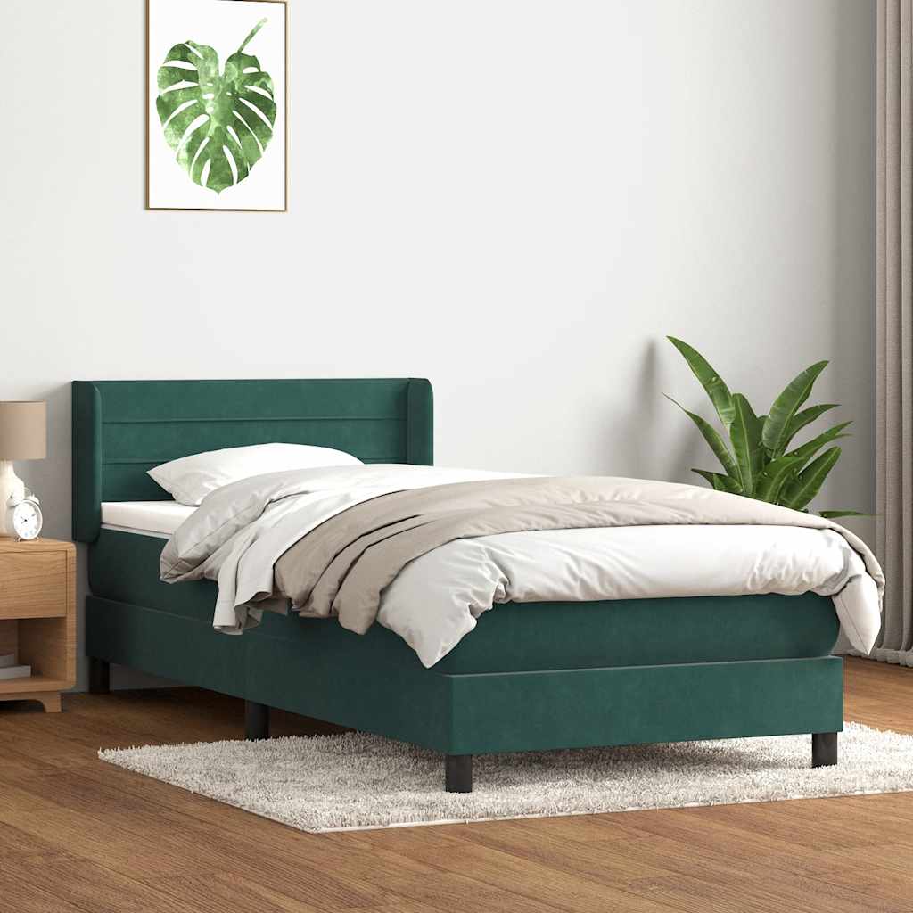 Sommier à lattes de lit et matelas vert foncé 90x220 cm velours