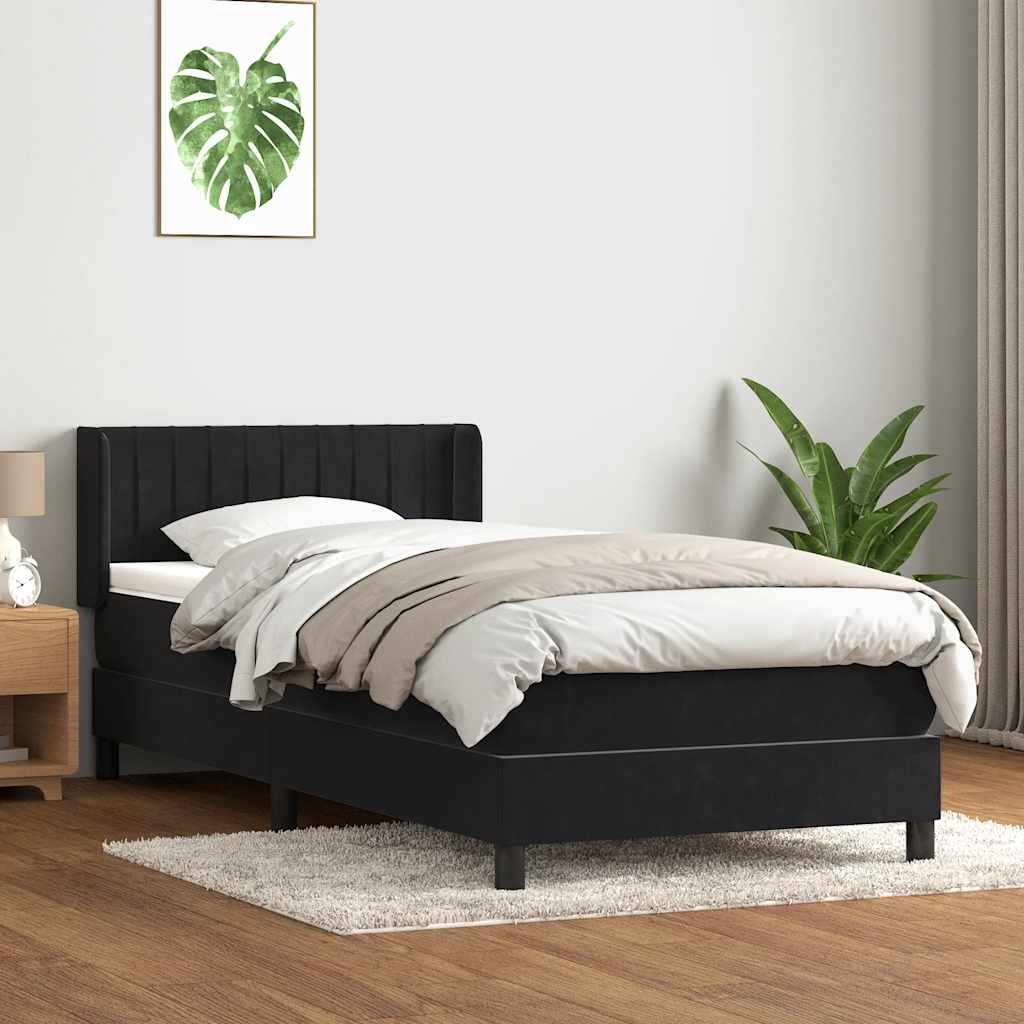 Sommier à lattes de lit avec matelas noir 90x210 cm velours